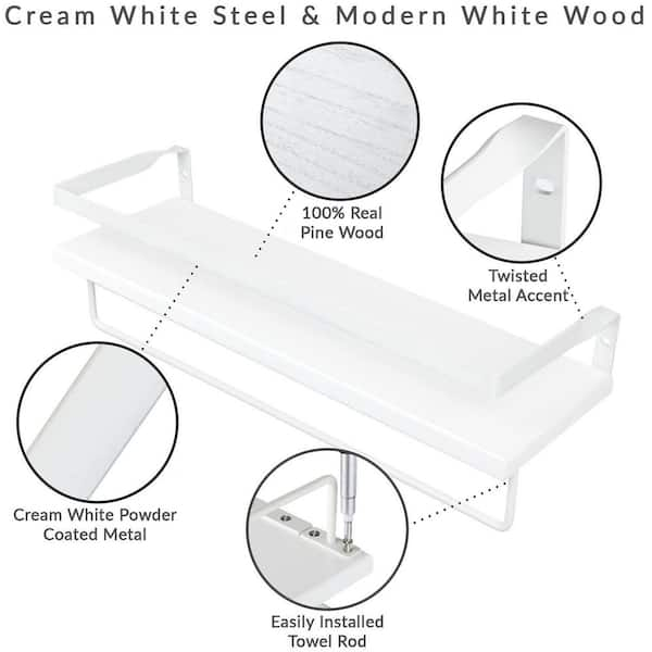 Dracelo 16.9 in. W x 5.9 in. D x 16.9 in. H Retro White 2 Tier Metal Bathroom  Shelves Wall Mounted with Towel Bar B09QSMYMHC - The Home Depot