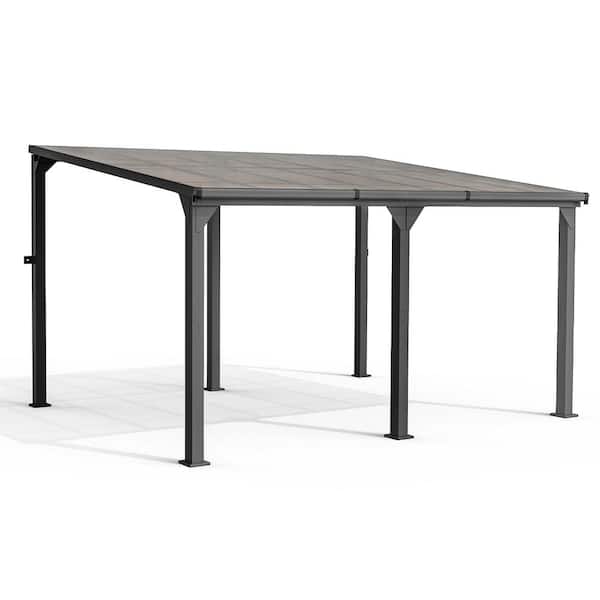 PamaPic 10 ft. x 14 ft. Gray Aluminum Framed with Wall-Mount Gazebo Pergola