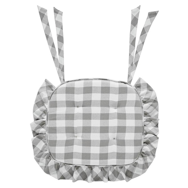 Annie Ash Grey, Soft White Buffalo Check Ruffled Chair Pad