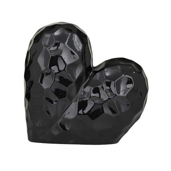 Litton Lane Black Porcelain Dimensional Angled Origami Inspired Heart Sculpture