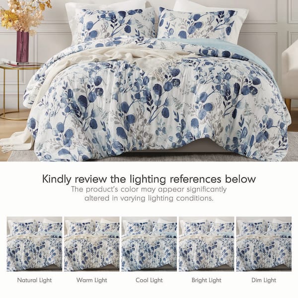 Gabby 3-Piece Navy/Blue Microfiber King/Cal King Reversible Floral Botanical Seersucker Comforter Set