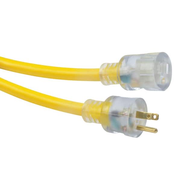 100 ft. 10/3 SJTW Extra Heavy-Duty 15-Amp General Purpose High Visibility Extension Cord with Lighted End, Yellow