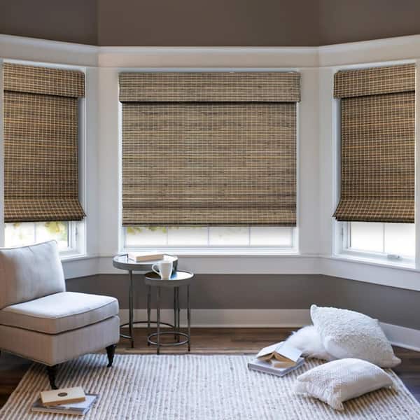Natural Woven Light Filtering Cordless Bamboo Roman Shades for Windows, 70 in. W x 60 in. L, Smokey Ash