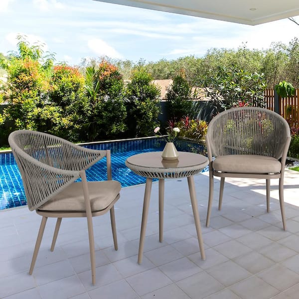 3-Piece Aluminum Outdoor Bistro Set with Coffee Cushion