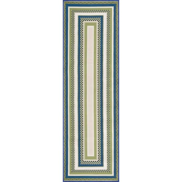 Tayse Rugs Stunning Green 2 ft. x 8 ft. Border Indoor/Outdoor Runner Rug