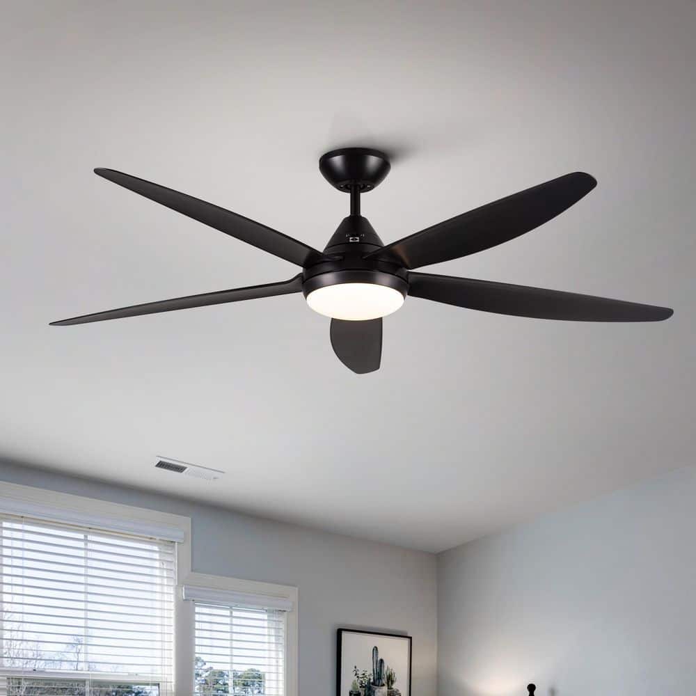 YUHAO 56 in. Indoor Dimmable Integrated LED Black Ceiling Fan with