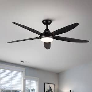 56 in. Indoor Dimmable Integrated LED Black Ceiling Fan with Reversible Motor and Remote Control