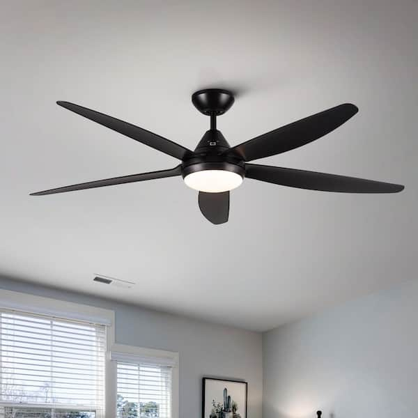 YUHAO 56 in. Indoor Dimmable Integrated LED Black Ceiling Fan with ...