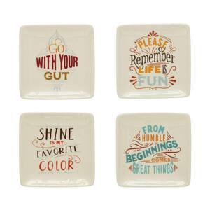 White with Inspirational Saying Stoneware Plate (Set of 4)