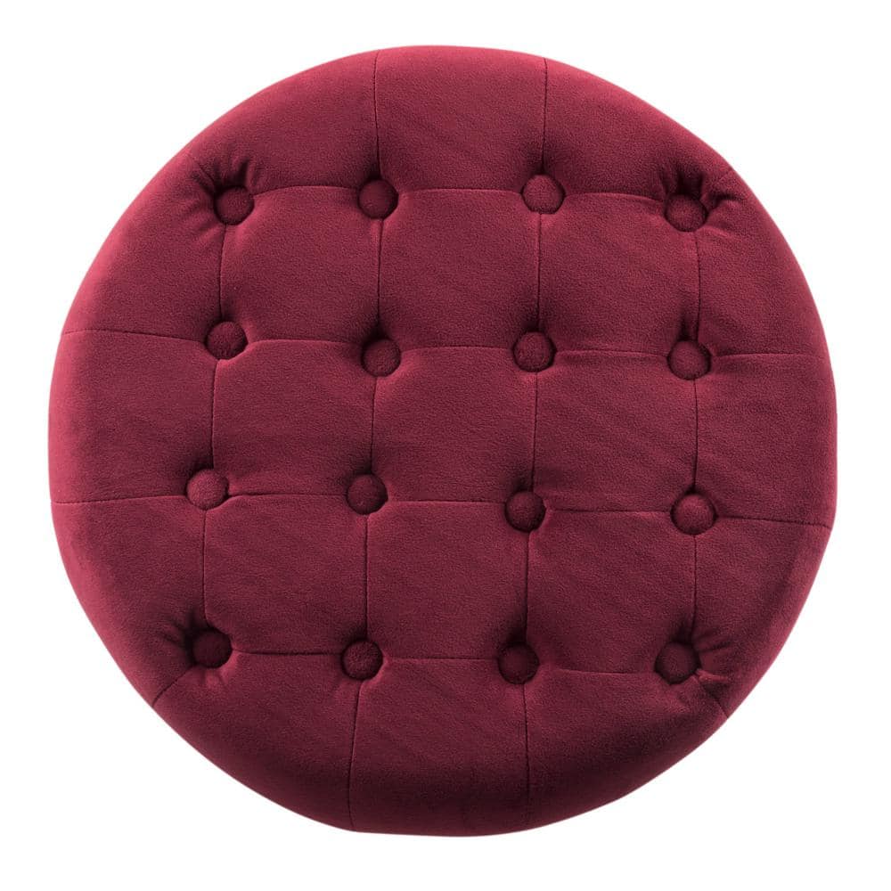 Elegant Tufted Round Velvet Ottoman with Dark Walnut Legs
