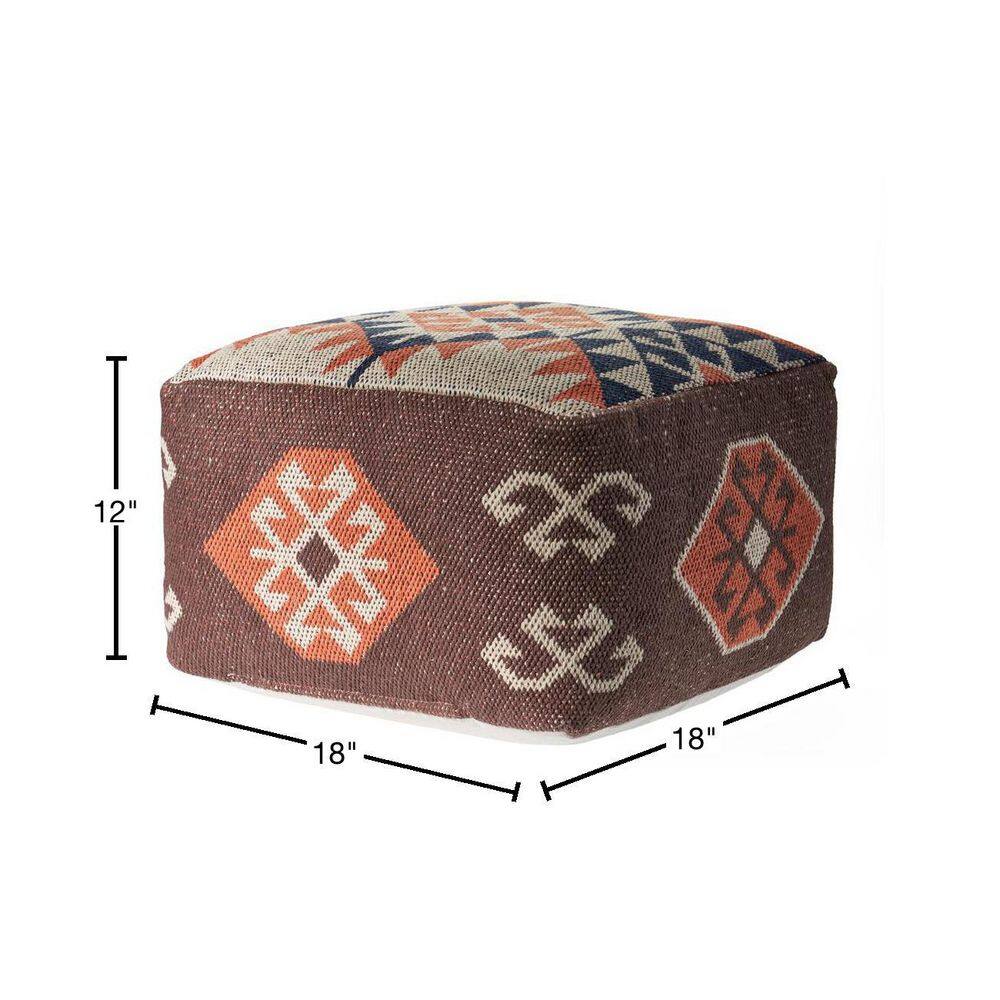 Southwestern Brown and Orange Cotton Square Pouf