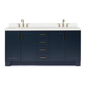 Taylor 73 in. W x 22 in. D Bath Vanity in Midnight Blue with Quartz Vanity Top in White with White Basins