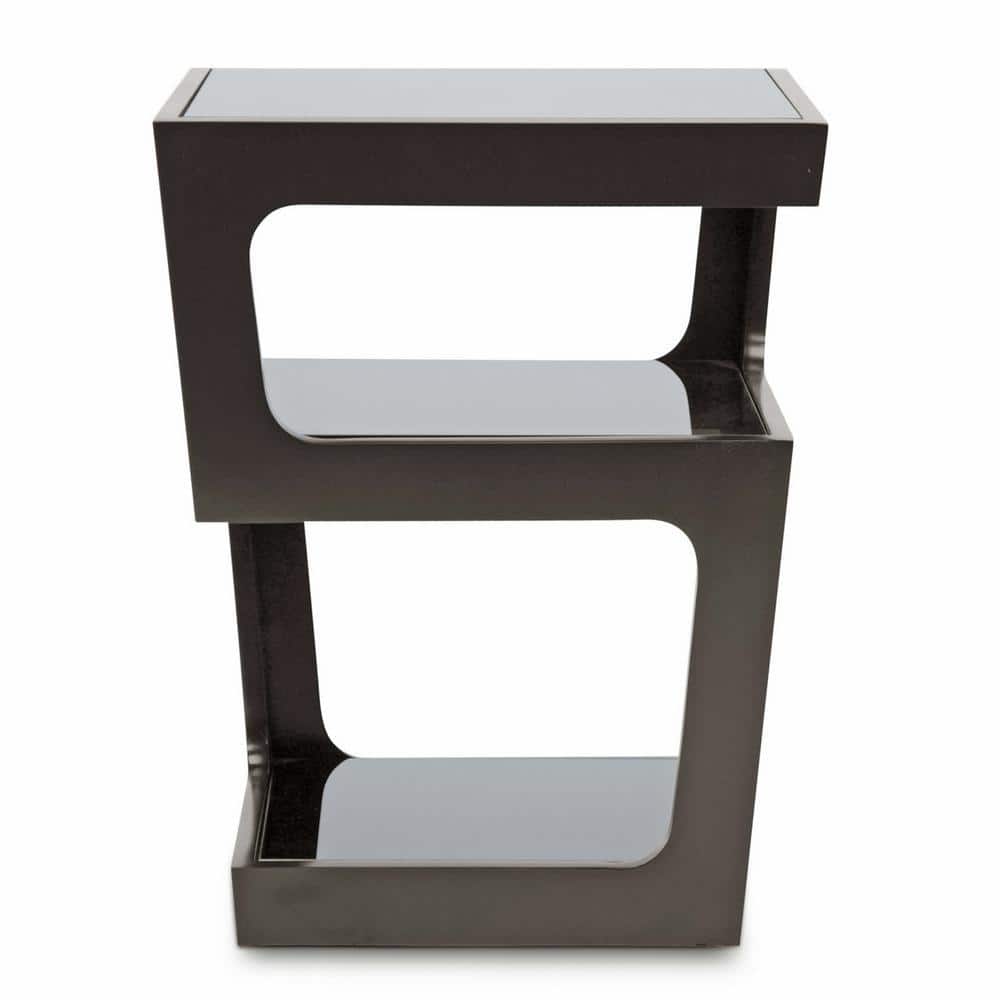 Black Modern End Table with 3-Tiered Glass Shelves