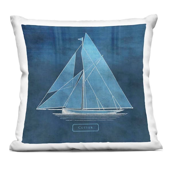 Stupell Industries Maritime Cutter Sailboat Blue Abstract Polyester 18 in. x 18 in. Throw Pillow