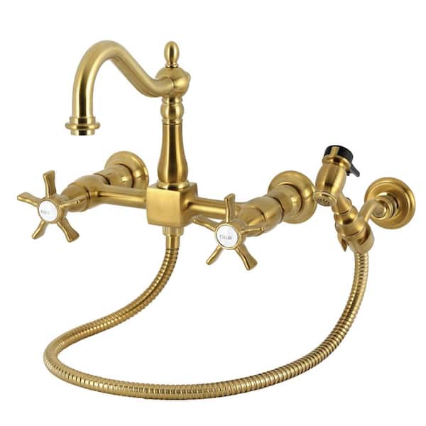Hamilton 2-Handle Wall Mount Standard Kitchen Faucet in Brushed Brass