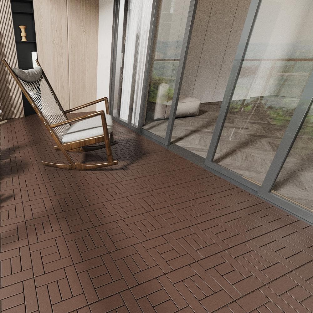 Red Brown DIY 1 ft. x 1 ft. All-Weather Plastic Outdoor Interlocking Deck T