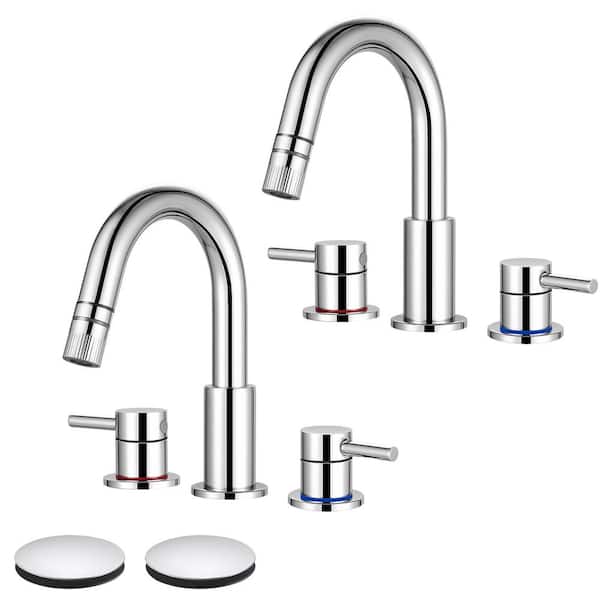 AKLFGN Double Handles 8 in. Widespread Bathroom Sink Faucet with Pull Out Sprayer in Polish Chrome (2-pack)