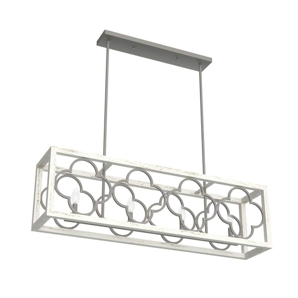 White Painted Concrete 4-Light Linear Chandelier