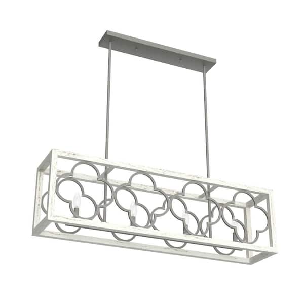 Hunter Gablecrest 4 Light Concrete Rustic White Linear Chandelier Kitchen Light