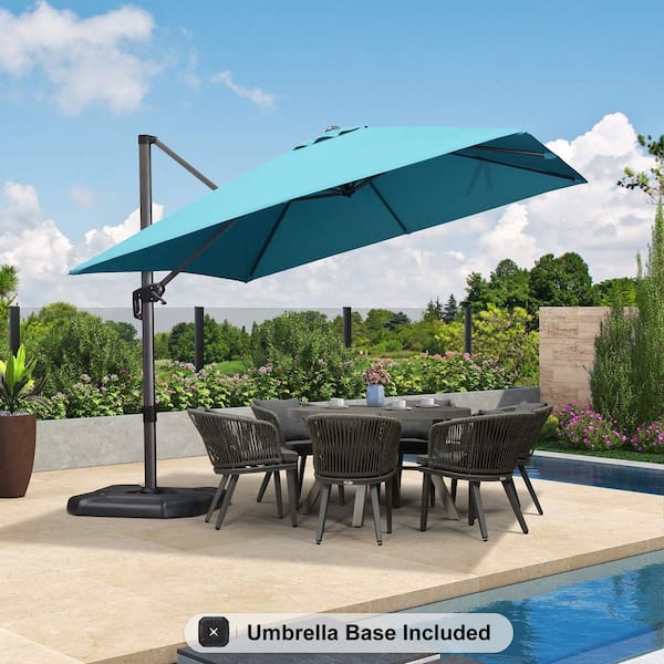 PURPLE LEAF 10 ft. Square Aluminum Outdoor Patio Cantilever Umbrella Offset 360° Rotation Umbrella with Base, Turquoise Blue