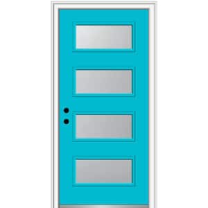 36 in. x 80 in. Celeste Right-Hand Inswing 4-Lite Frosted Glass Painted Fiberglass Smooth Prehung Front Door