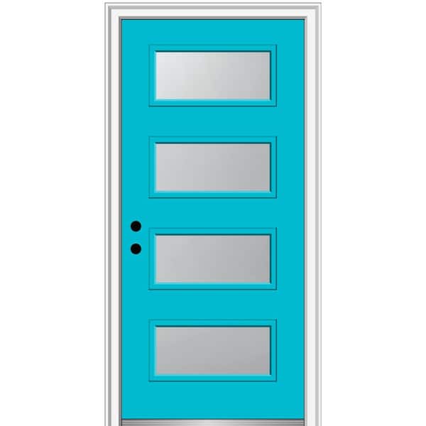 MMI Door 36 in. x 80 in. Celeste Right-Hand Inswing 4-Lite Frosted Glass Painted Fiberglass Smooth Prehung Front Door