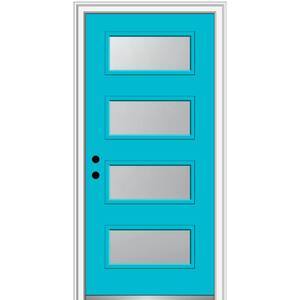 32 in. x 80 in. Celeste Right-Hand Inswing 4-Lite Frosted Glass Painted Steel Prehung Front Door on 6-9/16 in. Frame