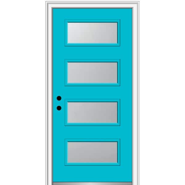 MMI DOOR 36 in. x 80 in. Celeste Right-Hand Inswing 4-Lite Frosted Glass Painted Steel Prehung Front Door on 6-9/16 in. Frame