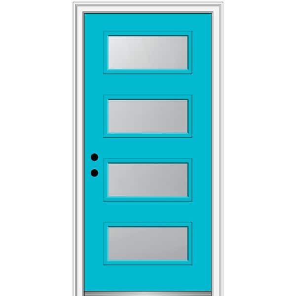 MMI Door 36 in. x 80 in. Celeste Right-Hand Inswing 4-Lite Frosted Glass Painted Steel Prehung Front Door on 6-9/16 in. Frame