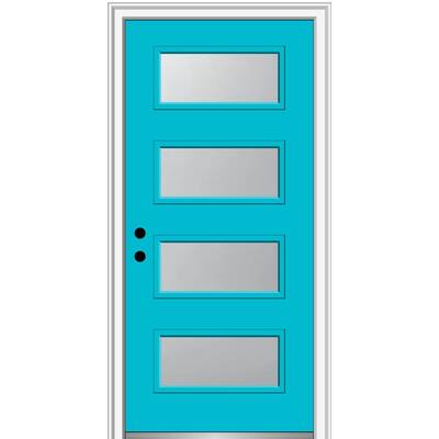 36 in. x 80 in. Celeste Right-Hand Inswing 4-Lite Frosted Glass Painted Steel Prehung Front Door on 6-9/16 in. Frame