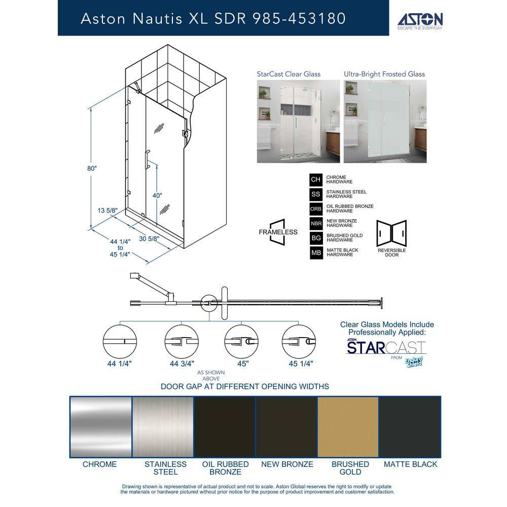 Nautis XL 80" Frameless Shower Door with Frosted Glass and Chrome Finish