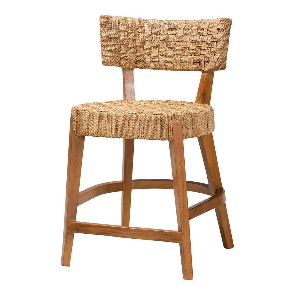 Natural Brown Mahogany and Seagrass Bohemian Counter Stool