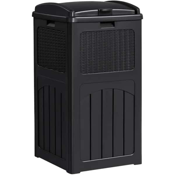 33 Gal. Outdoor Plastic Trash Can, Waterproof Deck Box, Black