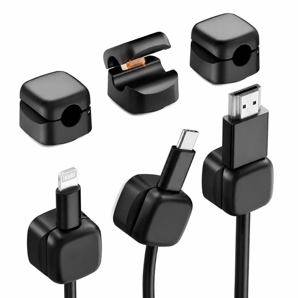6-Pack Rotatable Cord Organizer, Spring Cable Clips Desk Cable Management Cord Holder Adhesive Phone Charger Cord