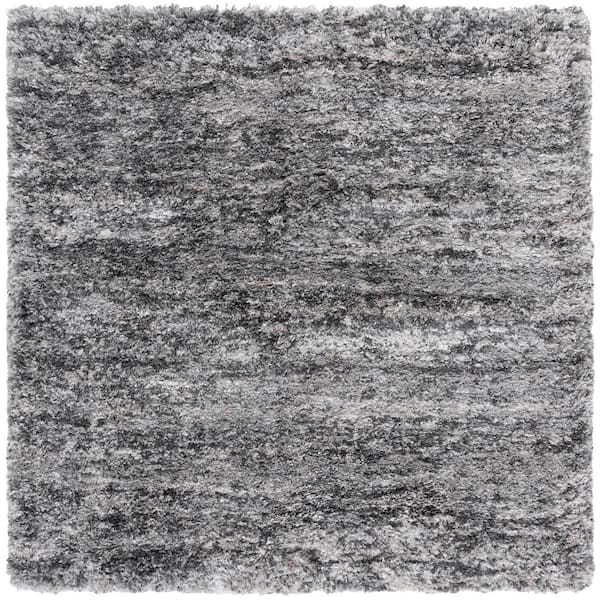 Iceland Shag 4 ft. x 4 ft. Gray/Dark Gray Abstract Distressed Square Area Rug