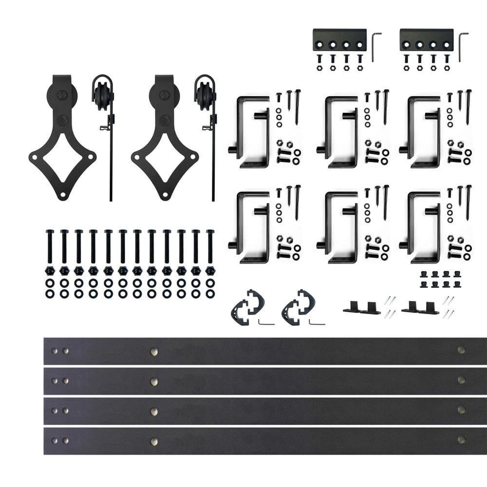9 ft./108 in. Black Rustic Double Track Bypass U-Shape Sliding Barn Door Hardware Kit - Diamond Design Roller price history on PriceWatchPro