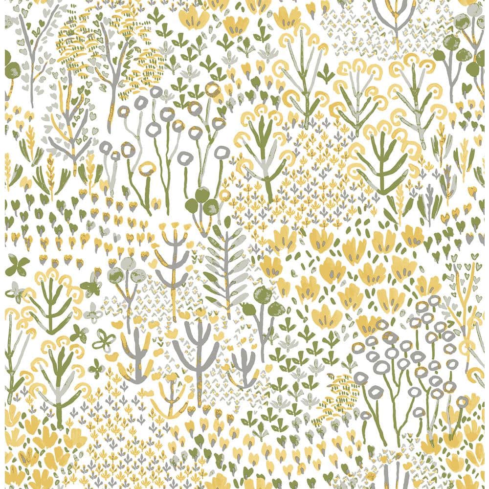 Yellow and Green Floral Self-Adhesive Wallpaper