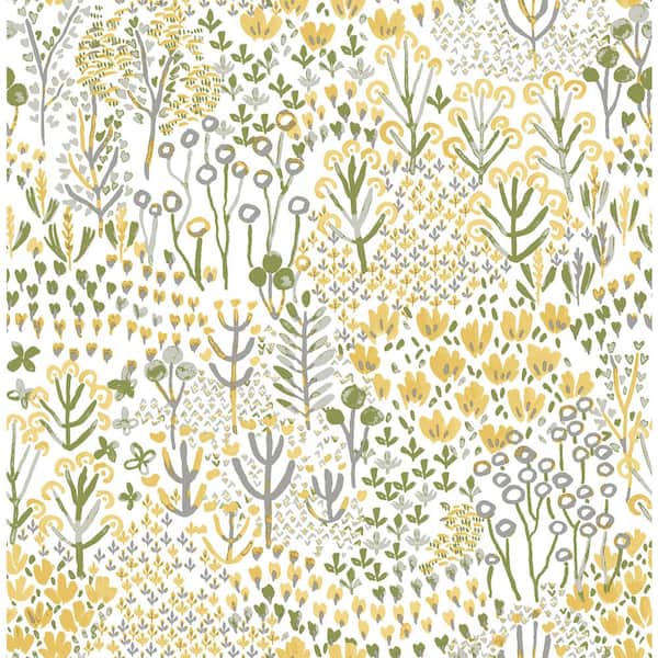 NuWallpaper Yellow Flower Parade Peel and Stick Wallpaper Sample