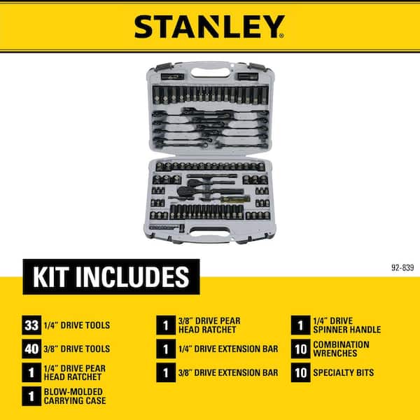 Stanley 92-839 1/4 in. & 3/8 in. Drive Black Chrome Laser Etched SAE & Metric Mechanics Tool Set (99-Piece) - 2