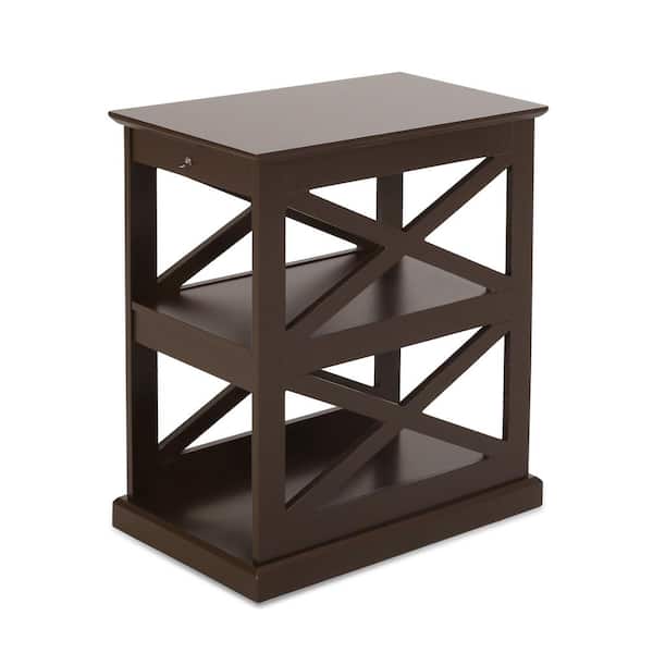 Noble House Snyder 23.75 in. Dark Walnut Rectangle MDF Side Table with 2-Shelf
