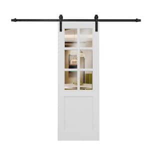 28 in. x 80 in. 6 Lite Tempered Clear Glass White Primed MDF Sliding Barn Door with Hardware Kit