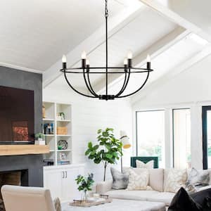 6-Light Urban Industrial Vine-Style Round Chandelier Ceiling Light in Black for Foyer,Kitchen Island,Living Dining Room