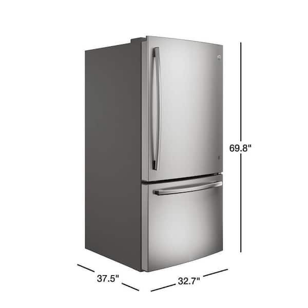 Ge 24 8 Cu Ft Bottom Freezer Refrigerator In Stainless Steel Energy Star Gde25eskss The Home Depot