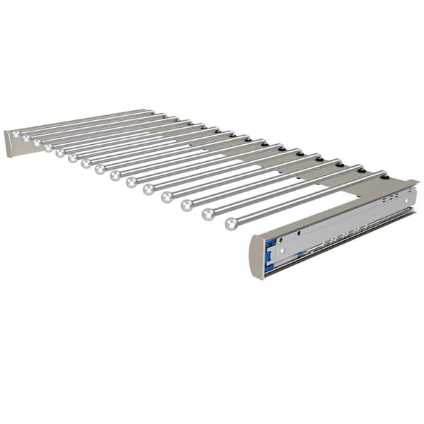 30 in. Satin Nickel Pullout Valet Rod Pants Organizer with Soft-Close for Custom Closet Systems