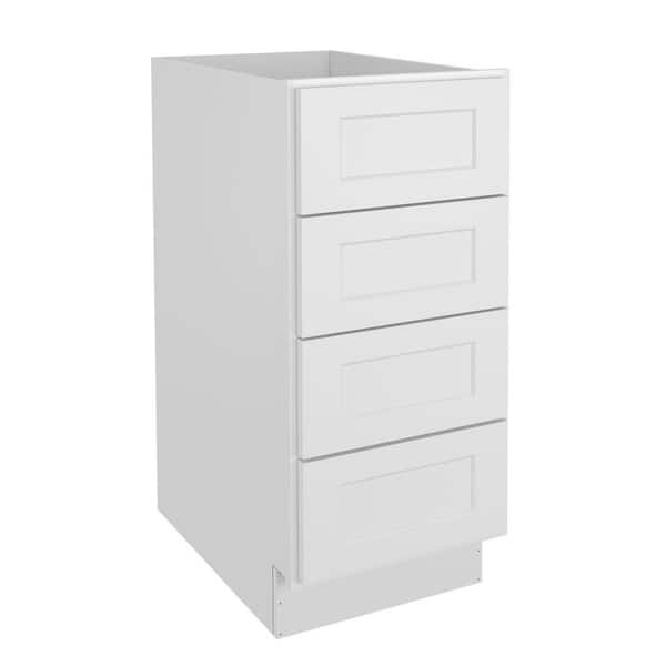 HOMEIBRO 15 in. W x 24 in. D x 34.5 in. H in Shaker White Plywood Ready to Assemble Floor Base Kitchen Cabinet with 4 Drawers