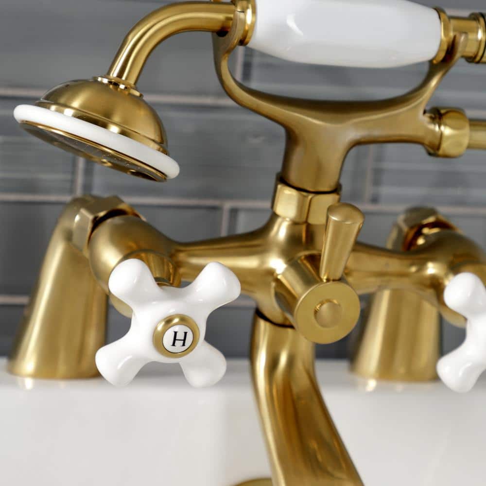 Brushed Brass Deck Mount Clawfoot Tub Faucet with Hand Shower