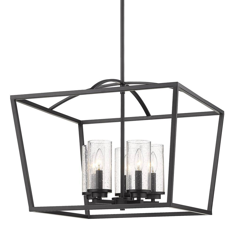 Matte Black Steel Open Cage 5-Light Chandelier