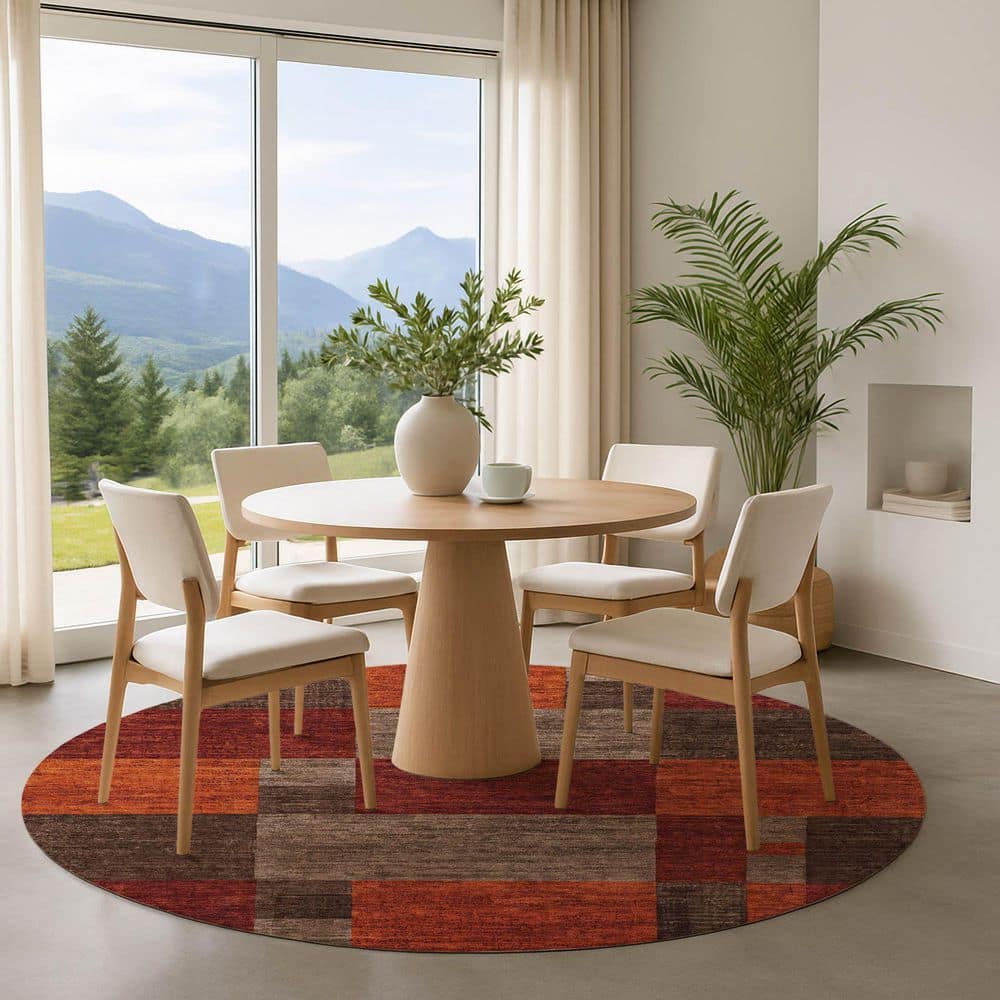 Mayfield Premium Machine Washable Abstract AMF1749 Chocolate 8 ft. x 8 ft. Round Rug price history on PriceWatchPro