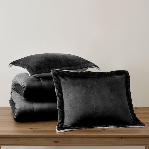 Premium Cold Weather 3-Piece Pewter Reversible Microfiber Micro Mink and Sherpa Twin Comforter Set