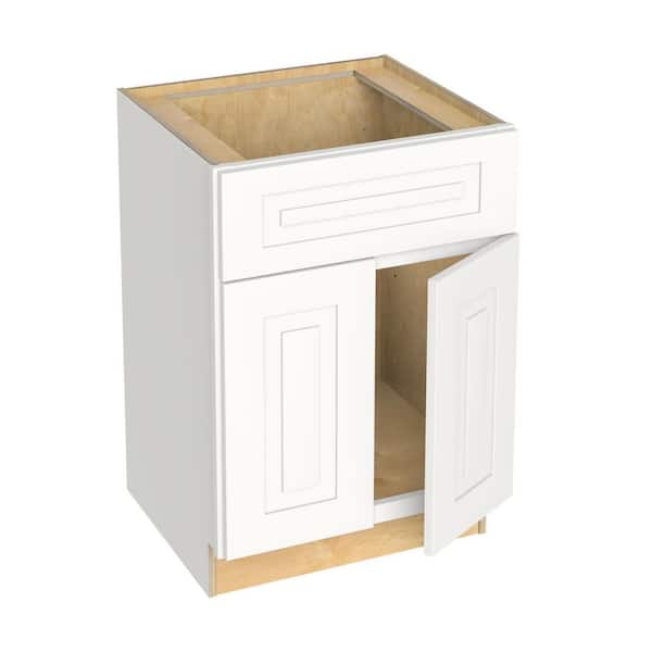 Home Decorators Collection Grayson 24 in. W x 21 in. D x 34.5 in. H Assembled Plywood Sink Base Bath Cabinet in Pacific White with Soft Close